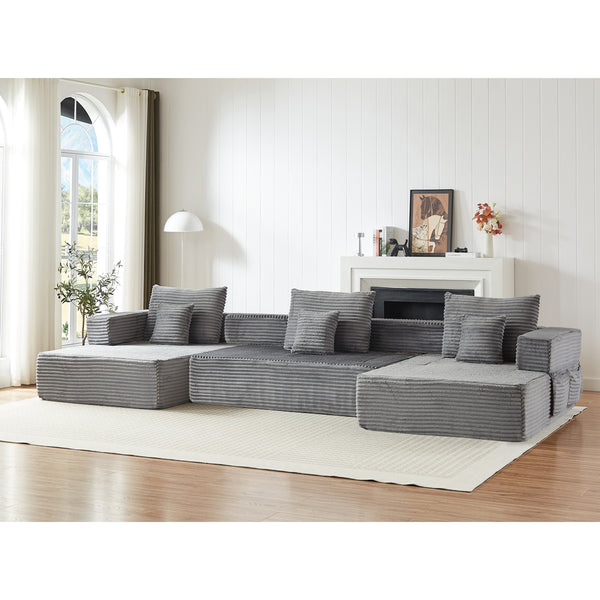 Sorrel Modular Reclining Sectional – Grey Corduroy L-Shaped Sofa