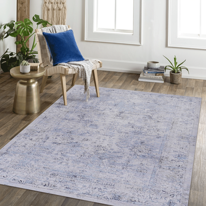Marnie Blue & Cream Polyester Area Rug