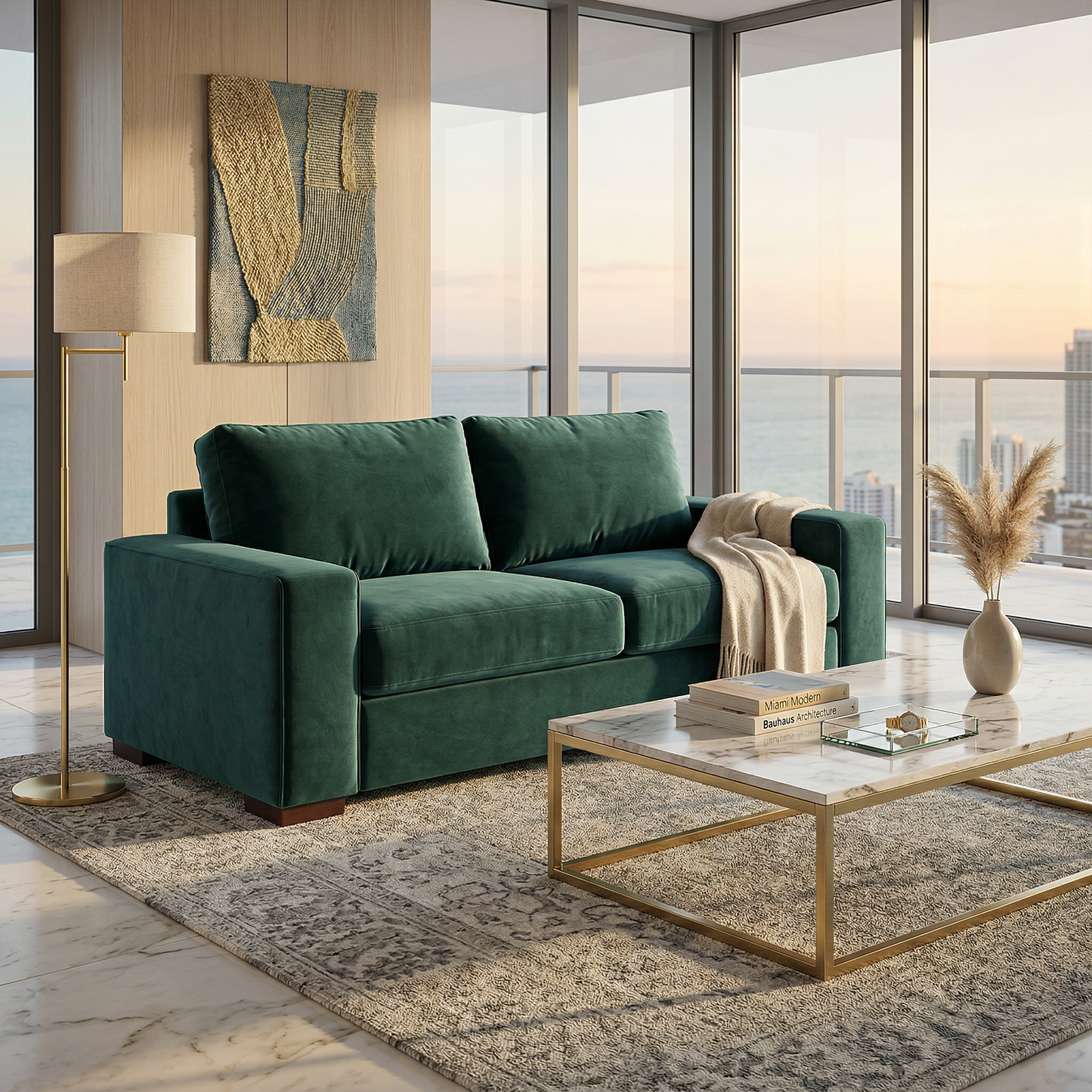 Modena Sofa 92" – Made in USA Square-Arm Sofa (7 Fabrics) - Velvet Antique Kelly Green - Velvet (1)