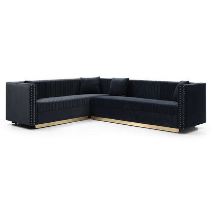 Glamorous Channel Tufted Velvet Corner Sofa Sectional