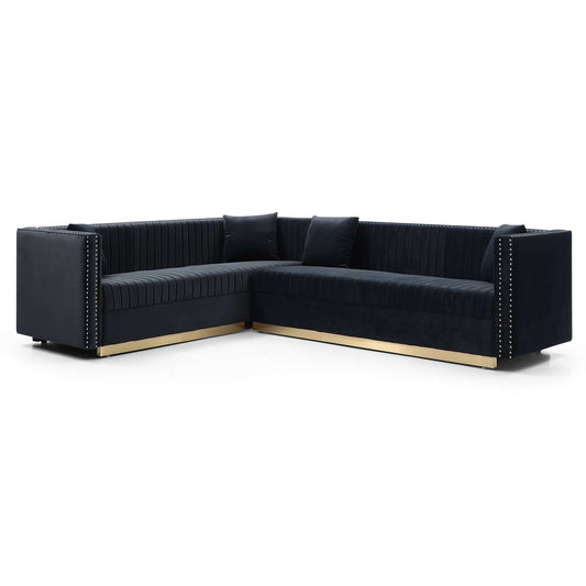 Glamorous Channel Tufted Velvet Corner Sofa Sectional