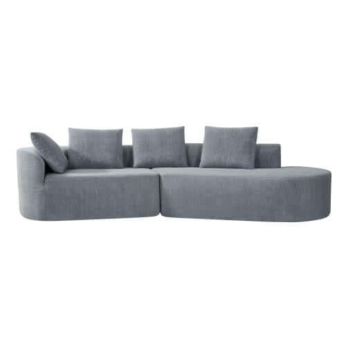 Modern Low Profile Modular Curved Foam Sofa 116' (4 Colors) in grey with plush cushions and rounded design.