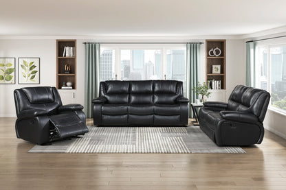 Cyrus Leather Reclining Sofa Set in Black