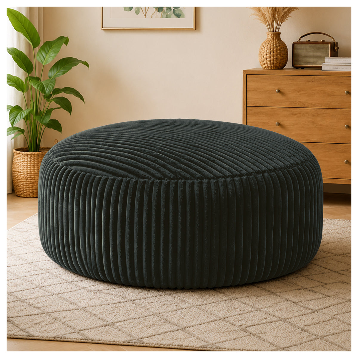 Selwyn Corduroy Bean Bag Chair in Dark Grey