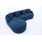 Boneless Modular Chenille Sectional Sofa – 99” Curved Chaise Compression Couch (White) in blue fabric with plush pillows.