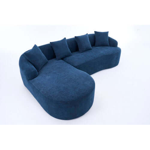 Boneless Modular Chenille Sectional Sofa – 99” Curved Chaise Compression Couch (White) in blue fabric with plush pillows.
