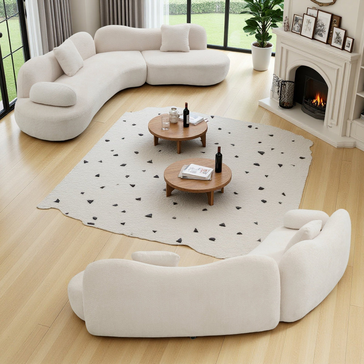 Meryl Curved Boucle Sofa in White, 2 Crescent Sofas