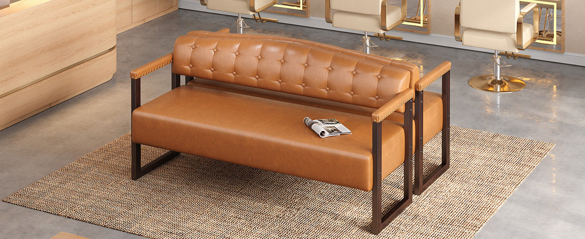 Ludlow Button-Tufted Faux Leather Bench Set
