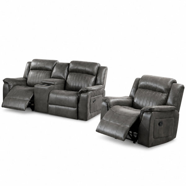 Ellison Slate Blue Faux Leather Reclining Loveseat & Recliner Set