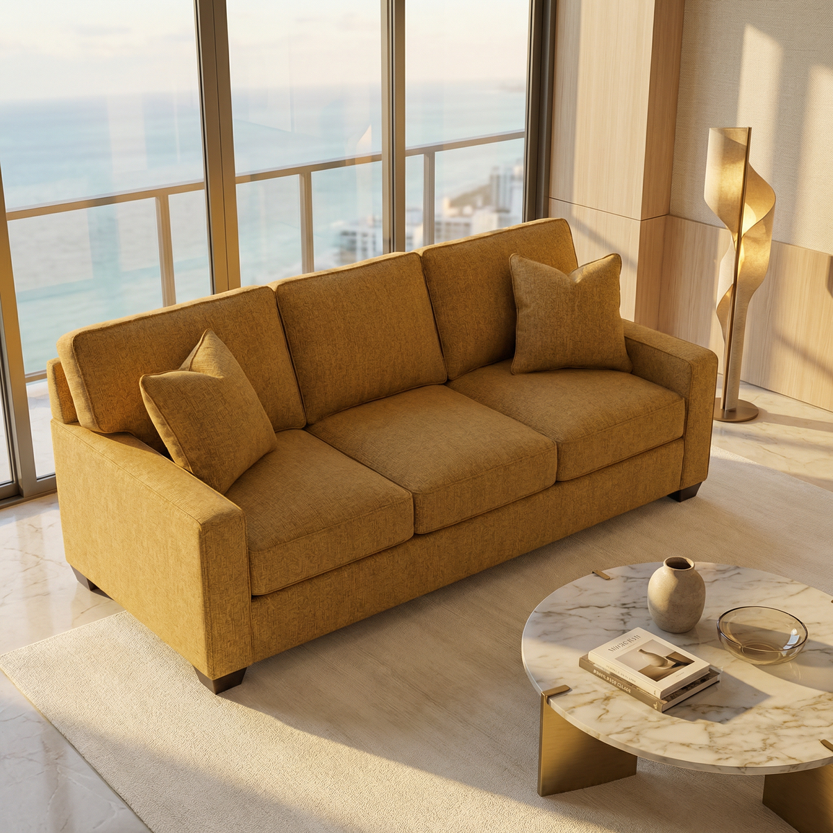 Clifford 2-Arm Sofa – Handcrafted in the USA, Custom Fabric Options - Yellow Hepburn Chai Tea - Fabric On Demand (10)