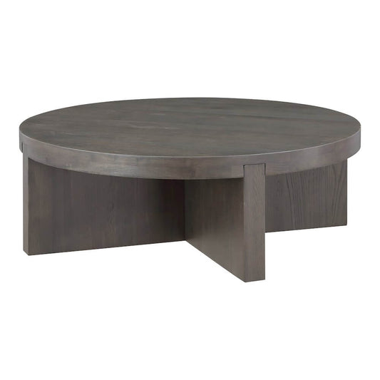 Folke Solid Oak Round Coffee Table 38" – Modern Wooden Coffee Table (2 Finishes) in dark finish, showcasing sleek design.