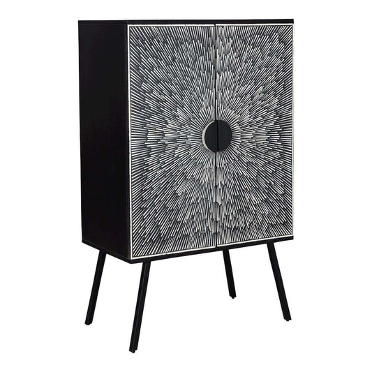 Sunburst Black White Art Deco Wine Cabinet
