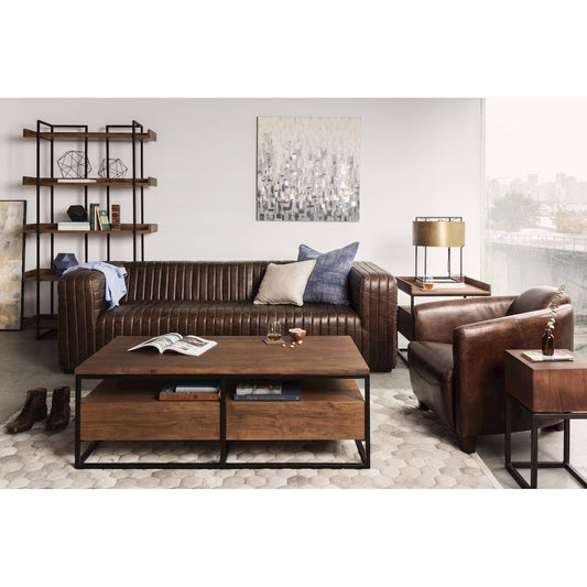 Castle Top-Grain Leather Channel Tufted Sofa 95" (2 Colors)