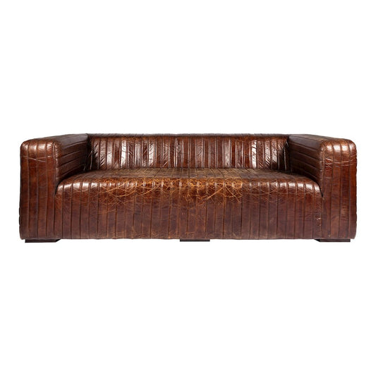 Castle Top-Grain Leather Channel Tufted Sofa 95" (2 Colors)