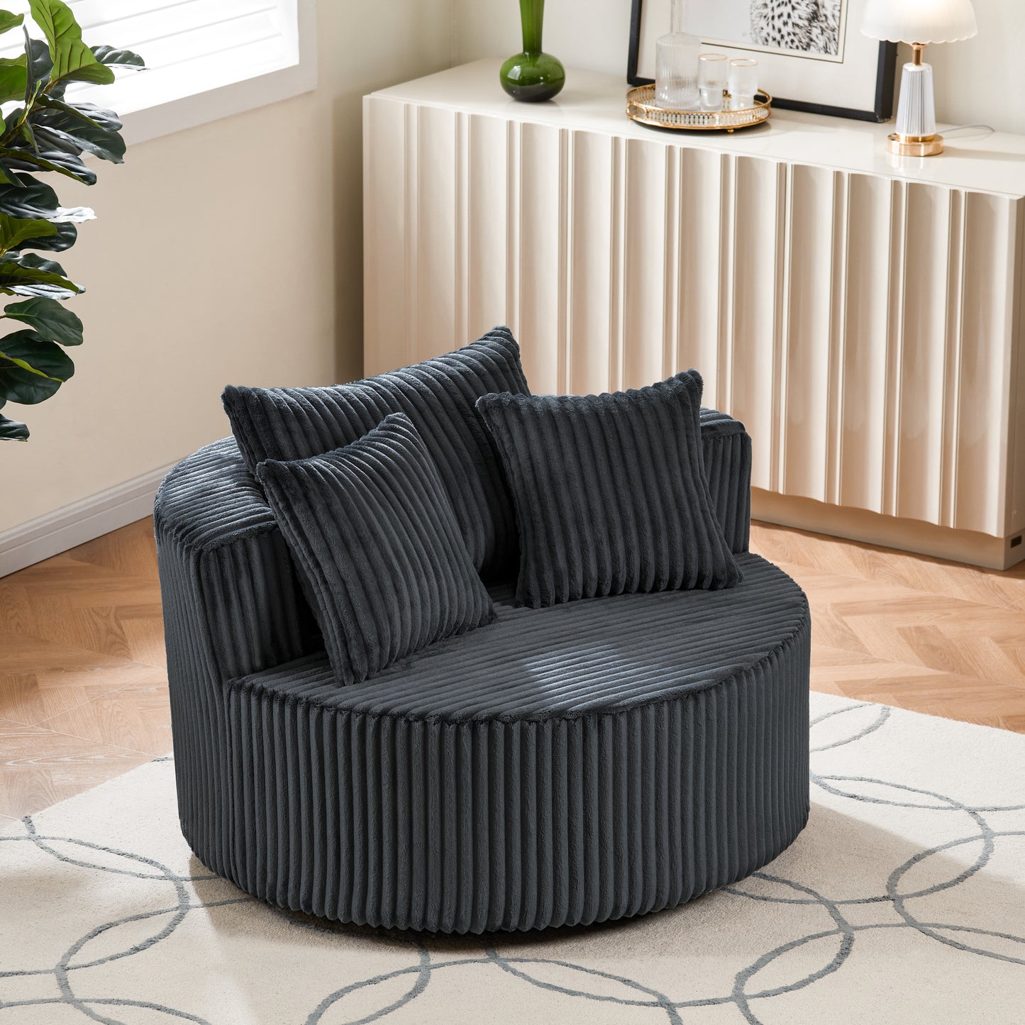 Marbella Plush Swivel Accent Chair – 43" Oversized Round Accent Chair