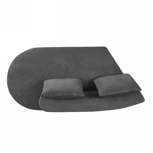 Modern Low Profile Modular Curved Foam Sofa 116' (4 Colors) in gray with two plush cushions.