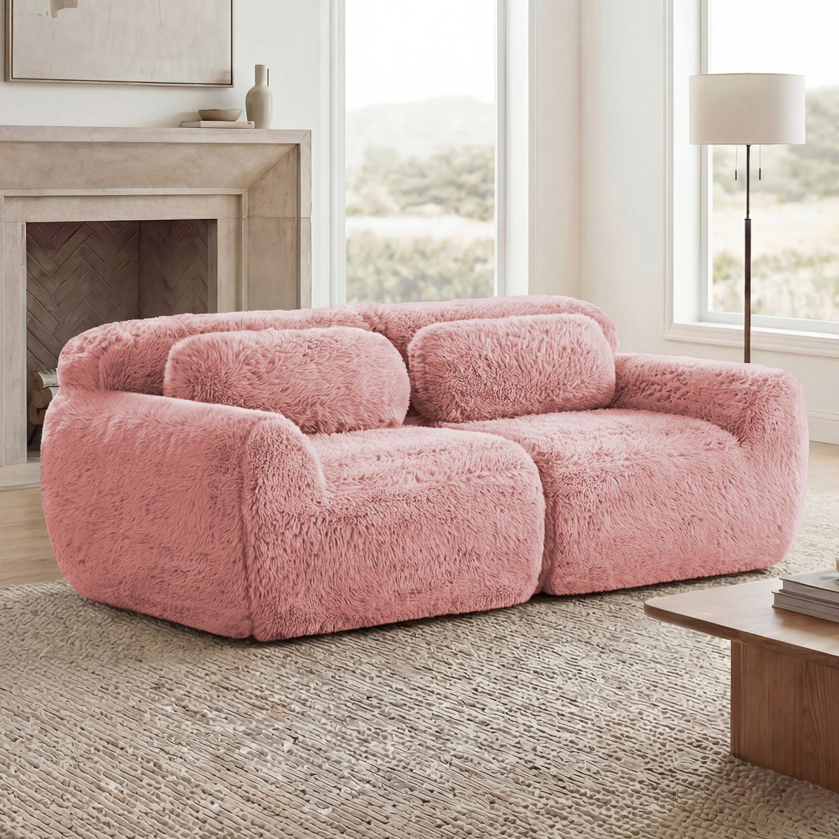 Grayson pink plush modular sofa