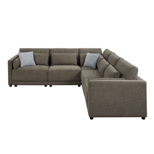 Rylie Brown Linen Modular Sectional Sofa – 144” Couch with Pillows (2 Sizes)