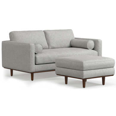 Morrison MCM Fabric Loveseat Sofa 72" – Modern Mid-Century Compact Loveseat (2 Colors) in light gray fabric.