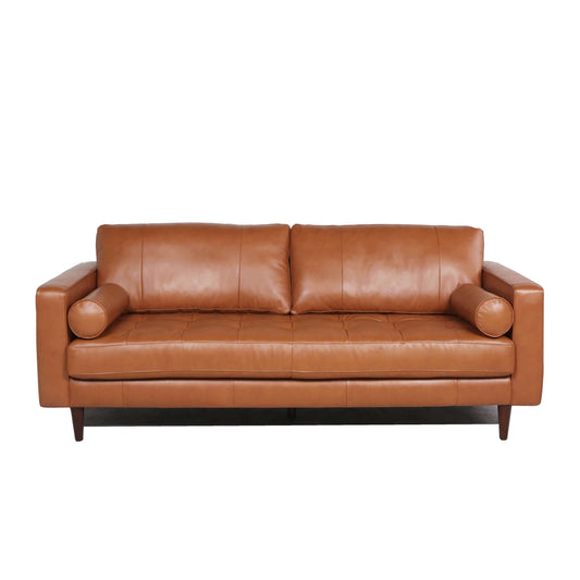 MCM Tufted Genuine Leather Sofa 88"