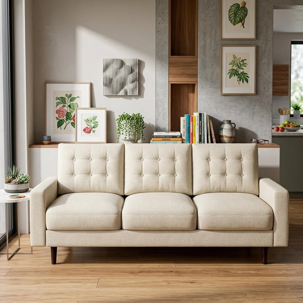 Noemi Tufted Fabric Sofa in Beige