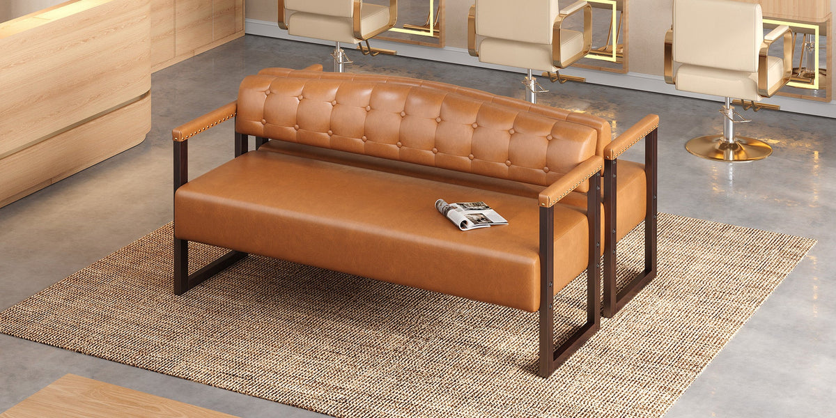 Ludlow Button-Tufted Faux Leather Bench Set