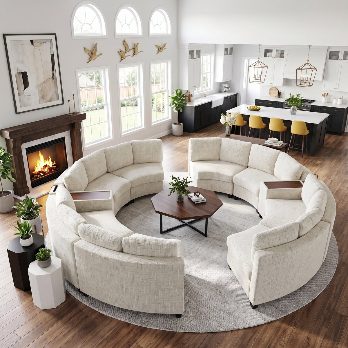 Faelan Chenille Curved Modular Sectional Sofa – 8-Seat Storage Console Couch - Beige (2)