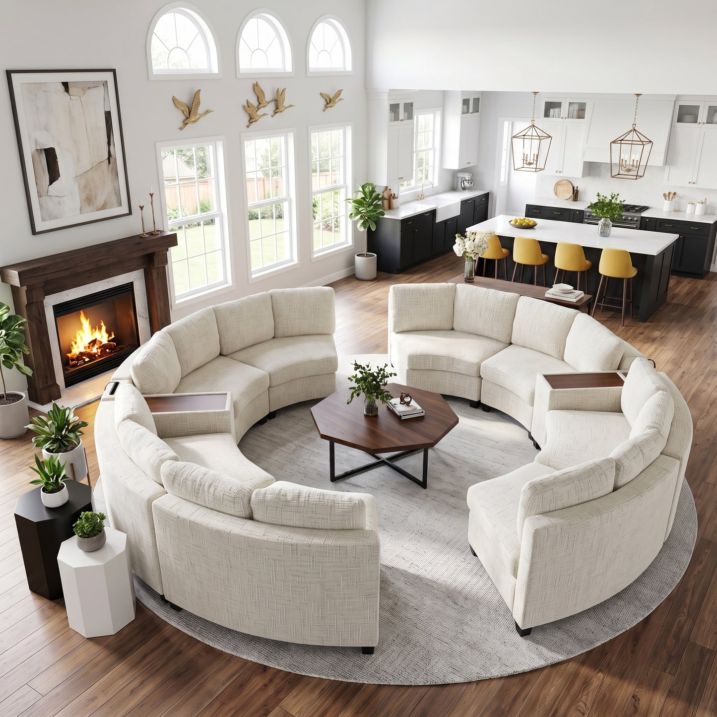 Faelan Chenille Curved Modular Sectional Sofa – 8-Seat Storage Console Couch - Beige (2)