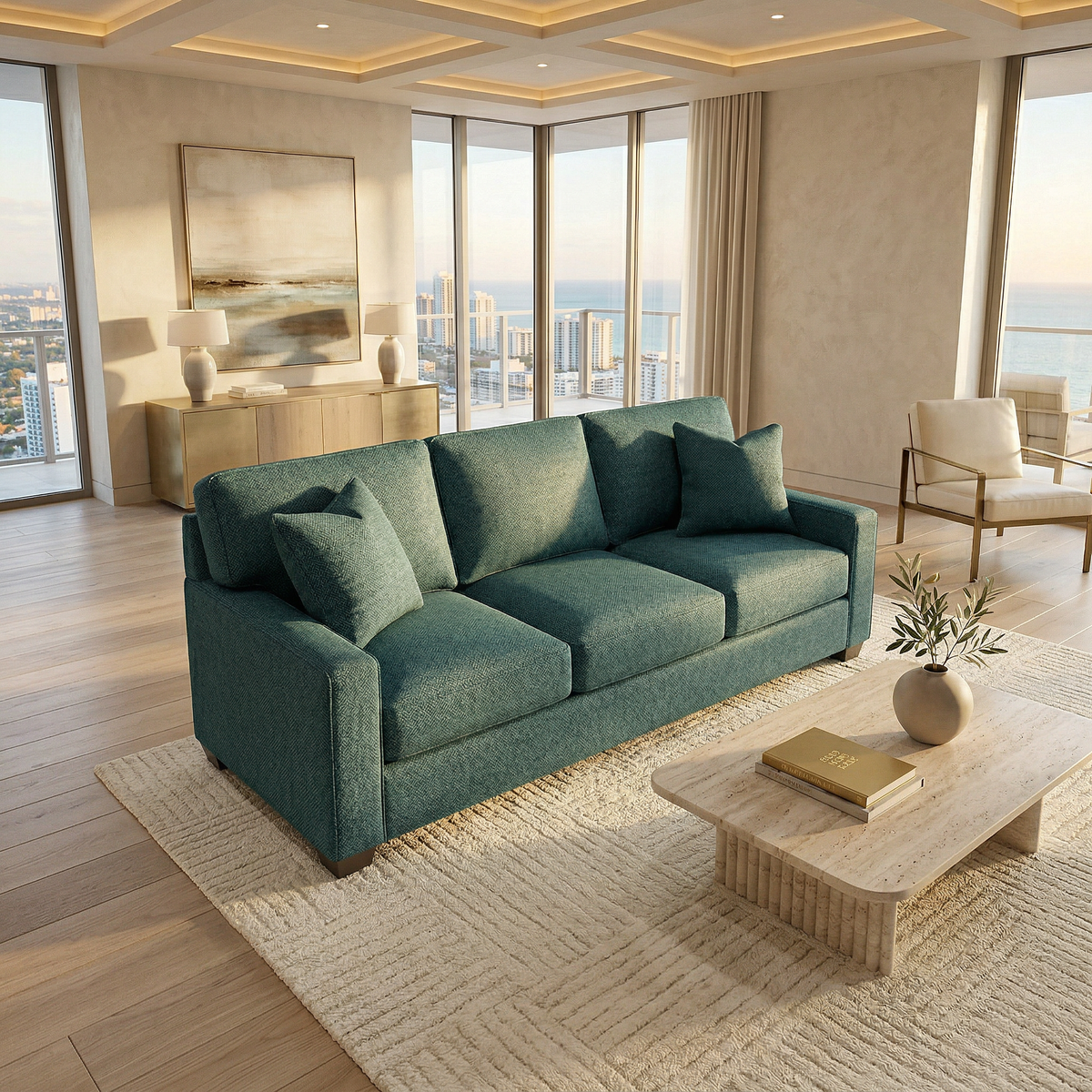 Clifford 2-Arm Sofa – Handcrafted in the USA, Custom Fabric Options - Velvet Antique Peacock - Velvet (1)