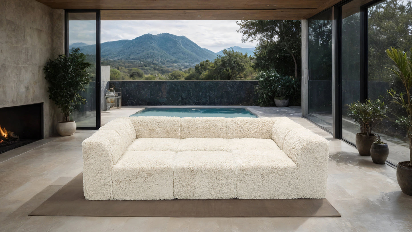 Sutter Faux Fur Modular Day Bed – 6-Piece Sand Sectional Sofa