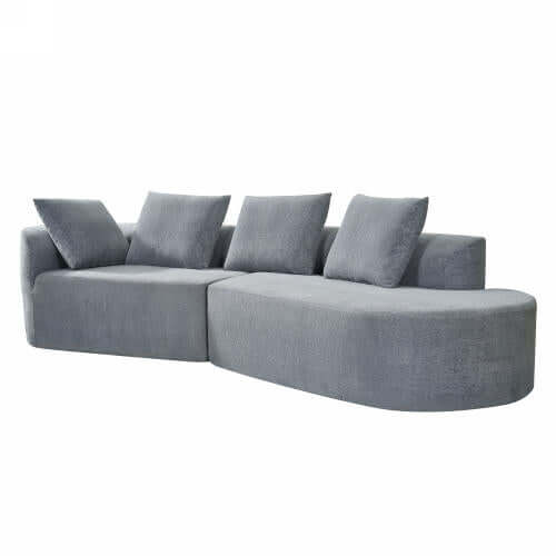Modern Low Profile Modular Curved Foam Sofa 116' (4 Colors) in sleek gray fabric with cushions.