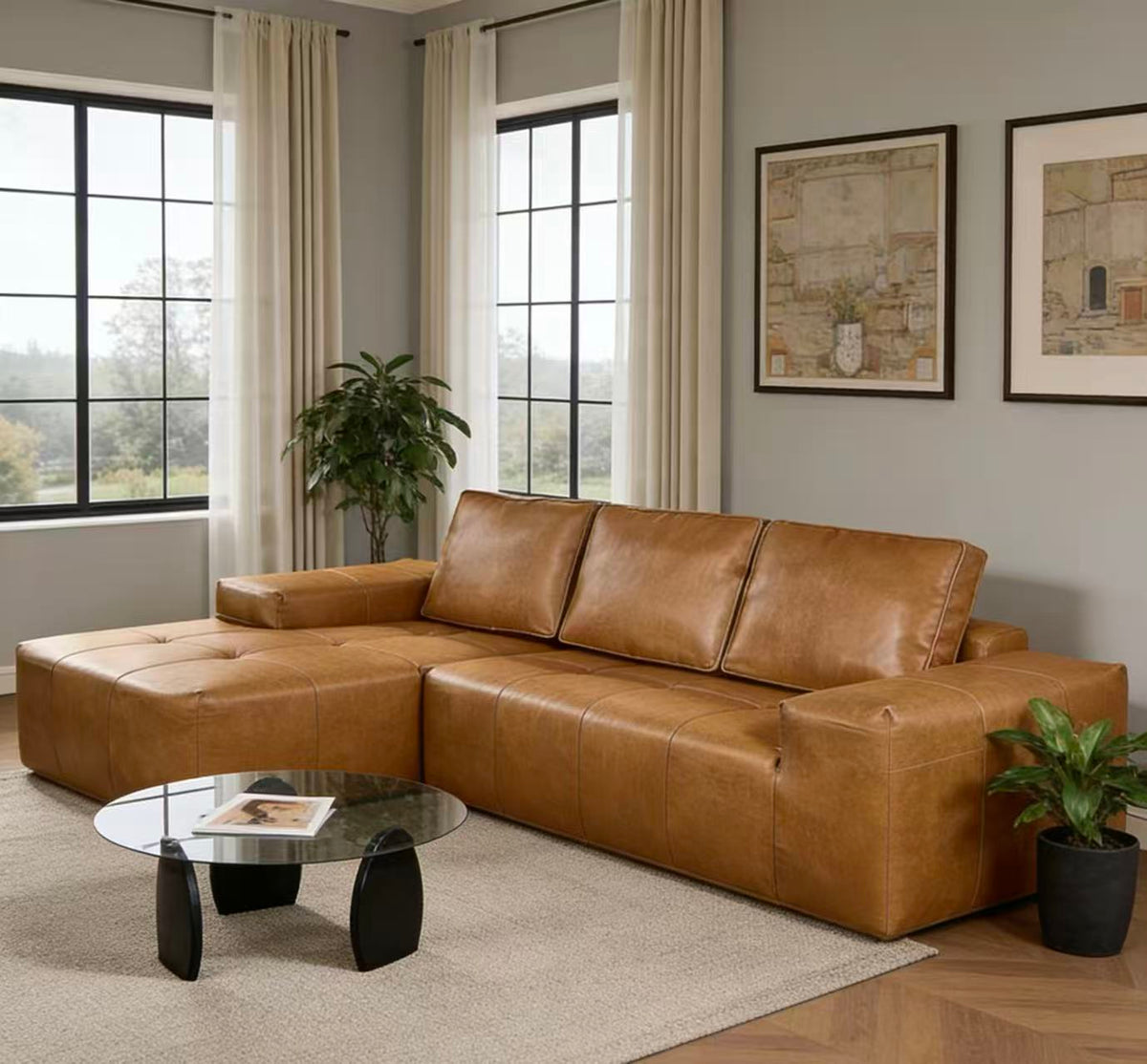 Isolde Brown Faux Leather Modular Sectional