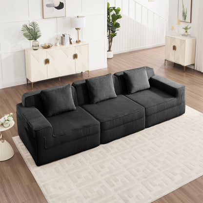 Modular 3 Seat Boneless Sofa, Corduroy Fabric