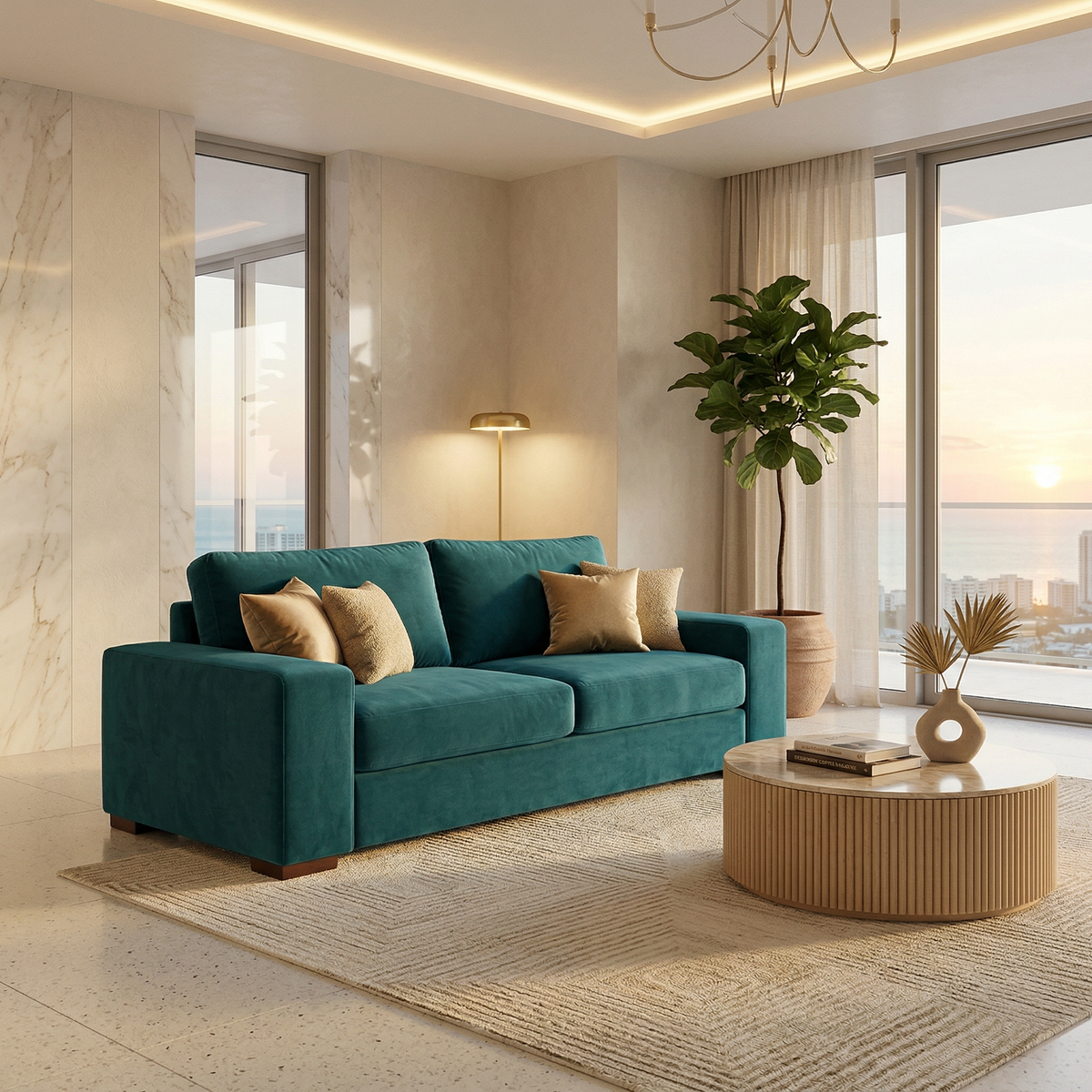 Modena Sofa 92" – Made in USA Square-Arm Sofa (7 Fabrics) - Hepburn Teal - Fabric (1)