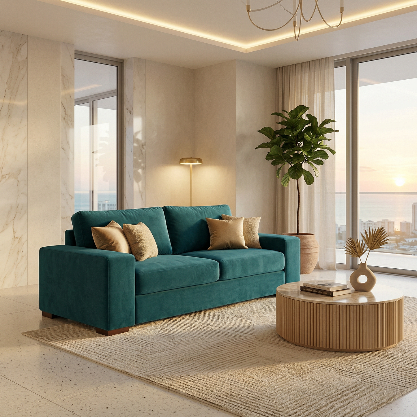Modena Sofa 92" – Made in USA Square-Arm Sofa (7 Fabrics) - Hepburn Teal - Fabric (1)