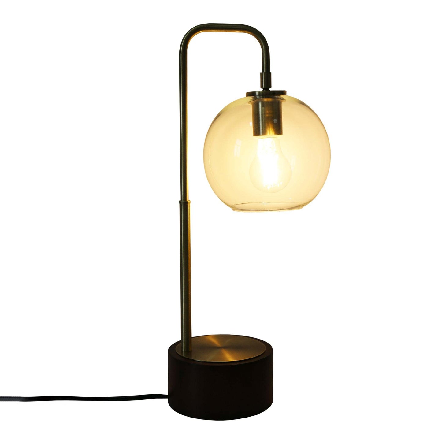 LuxeRay Walnut Base Bronze Arched Table Lamp – 21"H Glass Globe Mid-Century Lamp