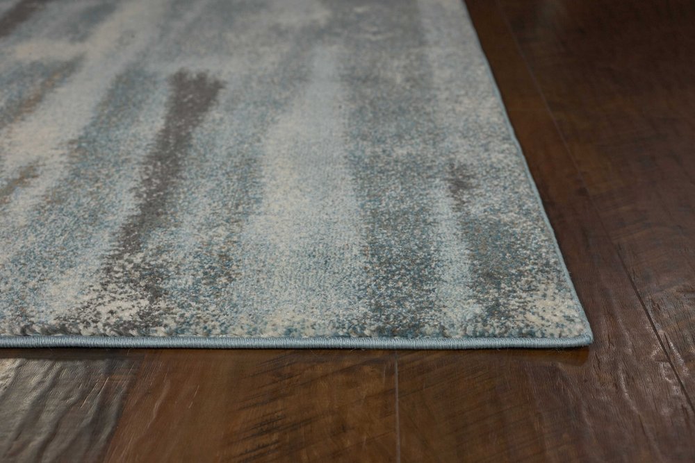 Teal Blue And White Abstract Area Rug | 9' x 13'
