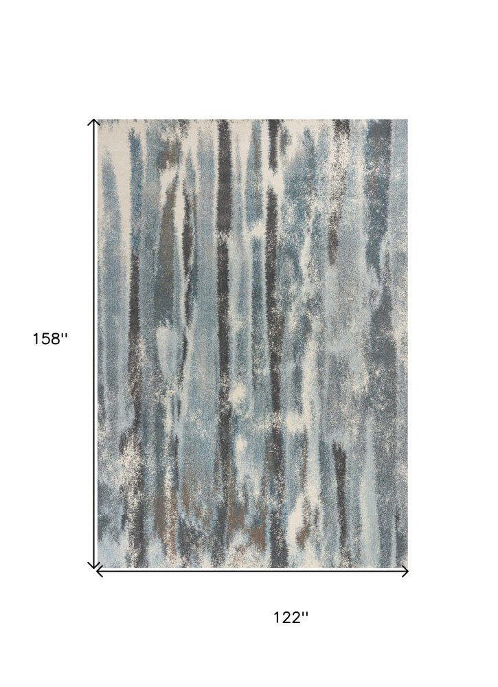 Teal Blue And White Abstract Area Rug | 9' x 13'