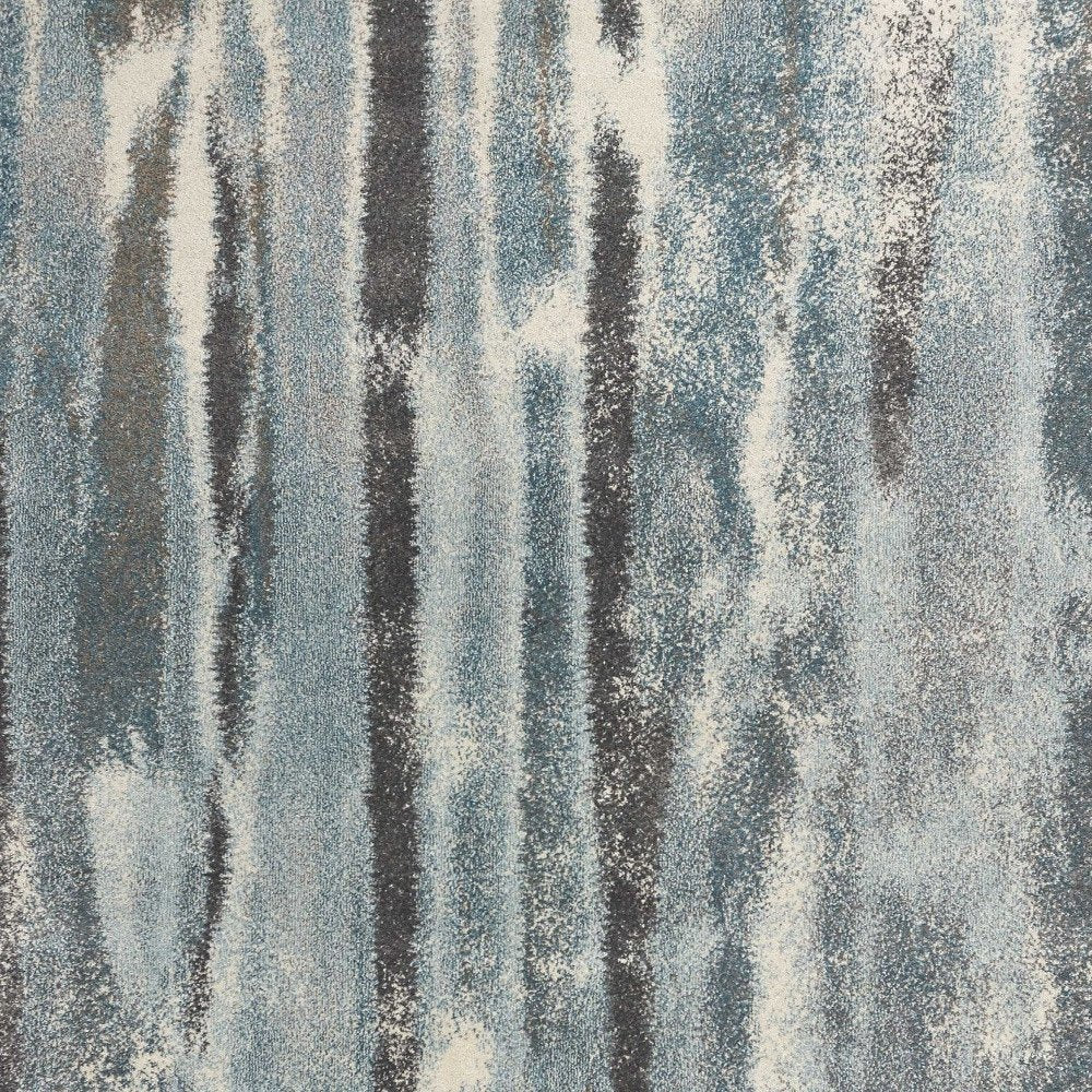 Teal Blue And White Abstract Area Rug | 9' x 13'