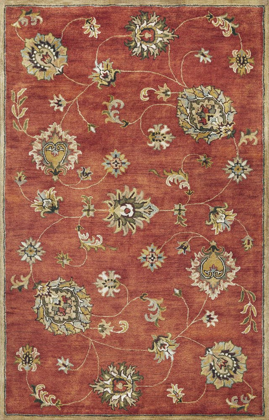 Sienna Gold And Green Wool Floral Vines Hand Tufted Area Rug | 9' x 13' with rich floral designs on a warm sienna background.