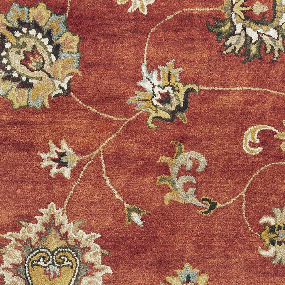 Sienna Gold And Green Wool Floral Vines Hand Tufted Area Rug | 9' x 13' detailed floral design on a rich, warm background.