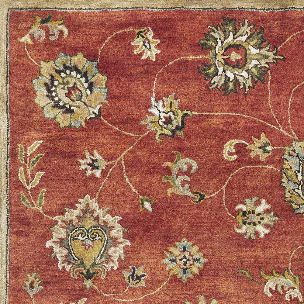 Sienna Gold And Green Wool Floral Vines Hand Tufted Area Rug | 9' x 13' decorative floral design.