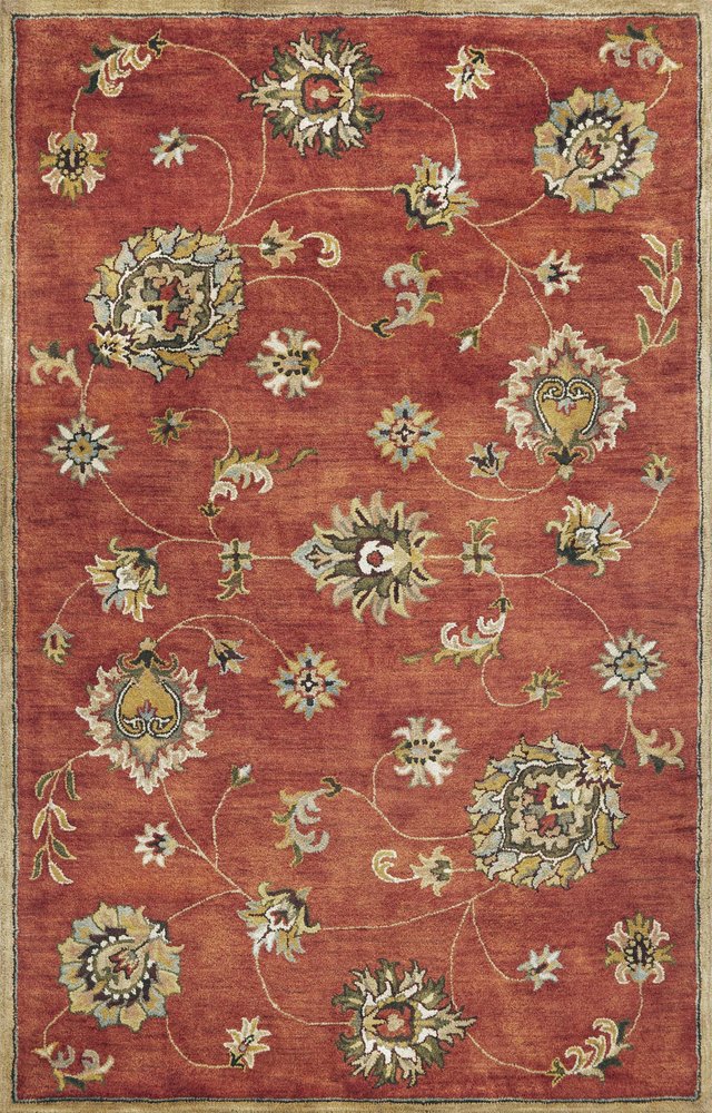 Sienna Gold And Green Wool Floral Vines Hand Tufted Area Rug | 9' x 13' showcasing detailed floral pattern on rich background.
