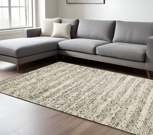 Wool Striped Hand Woven Area Rug | 9' x 13'