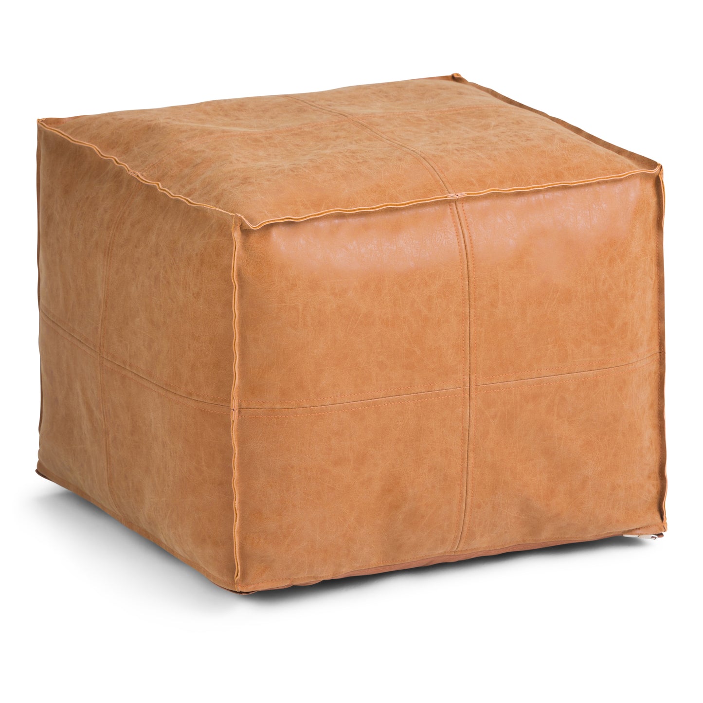 Brody Light Brown Faux Leather Pouf – 18" Square Pouf