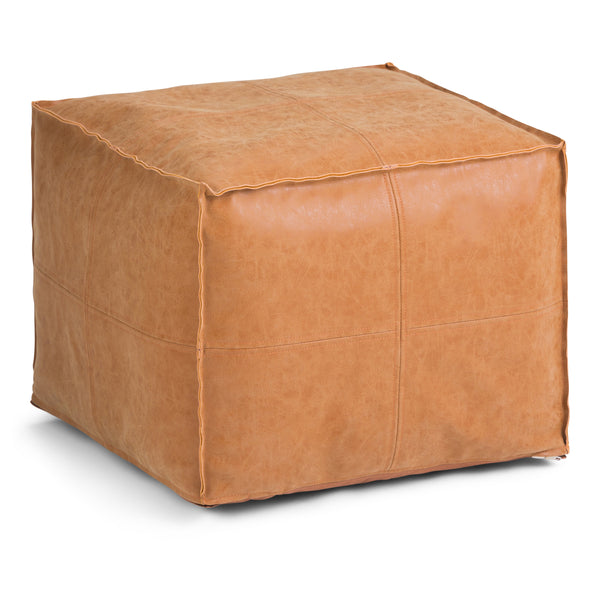Brody Light Brown Faux Leather Pouf – 18
