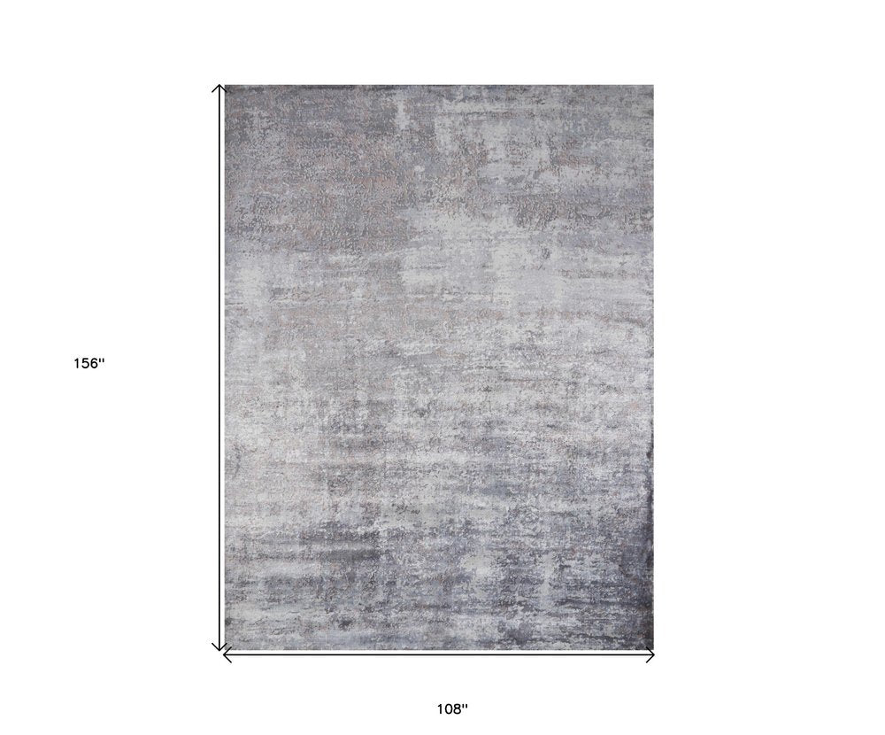 Slate Gray And Dark Gray Abstract Hand Loomed Area Rug | 9' x 13'