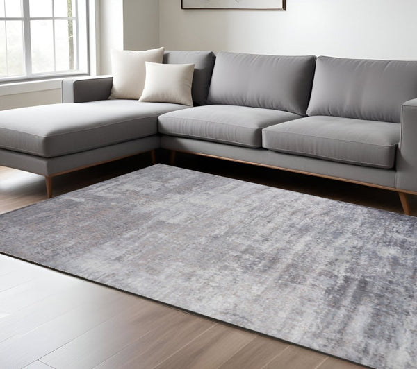 Slate Gray And Dark Gray Abstract Hand Loomed Area Rug | 9' x 13'