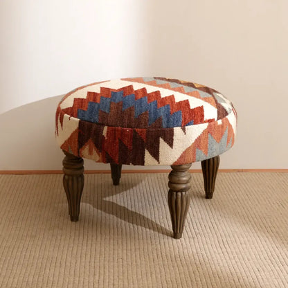 Tribal Kilim Pattern Footstool 24x16.5" Jute Fabric