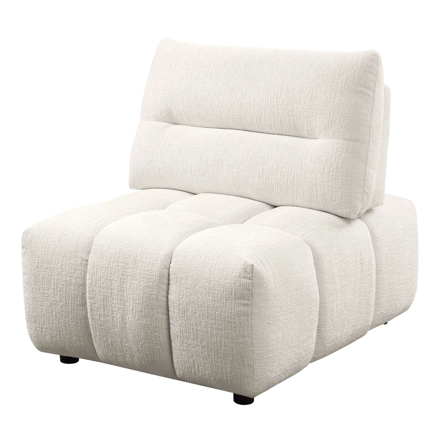 Beige Modular Sectional with Chaise & Ottoman featuring a comfortable adjustable back and plush upholstery.